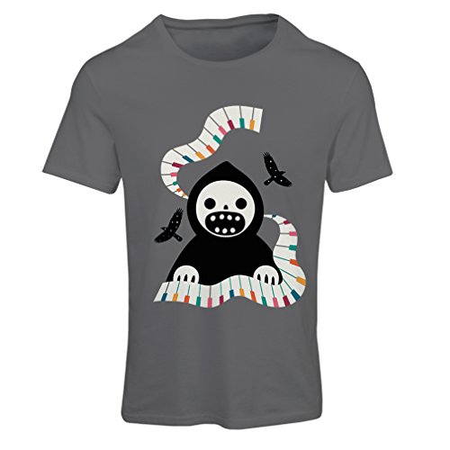 lepni.me Camiseta Mujer Halloween Horror Nights - The Death is Playing on Piano - Cool Scarry Design (X-Large Grafito Multicolor)