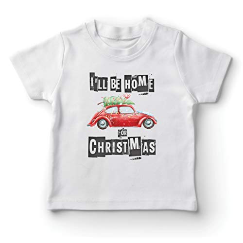 lepni.me Camiseta para Niño/Niña Estaré en casa para la Navidad con el Tema de Las Vacaciones favoritas de la Familia. (9-11 Years Blanco Multicolor)