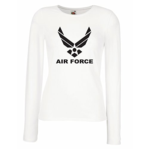 lepni.me Camisetas de Manga Larga para Mujer United States Air Force (USAF) - U. S. Army, USA Armed Forces (Medium Blanco Negro)