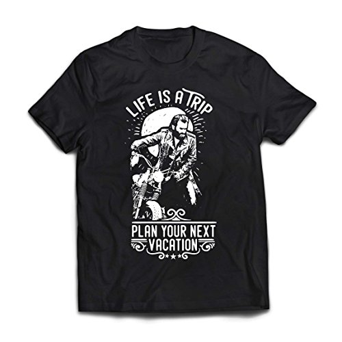 lepni.me Camisetas Hombre la Vida es un Viaje - Ideas de Regalos para Moteros, diseño gráfico de Bicicletas Vintage, amar Las Motocicletas (Medium Negro Multicolor)