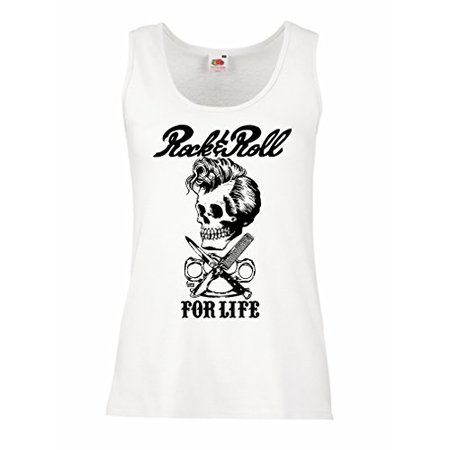lepni.me Camisetas sin Mangas para Mujer Rock and Roll For Life - 1960s, 1970s, 1980s - Banda de Rock Vintage - Musicalmente - Vestimenta de Concierto (Small Blanco Multicolor)