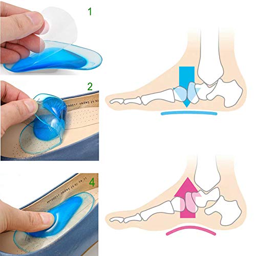 Lesai - 4 pares de plantillas ortopédicas de gel para arco de pie plano o fascitis plantar en mujeres u hombres, para aliviar el dolor y reducir la presión