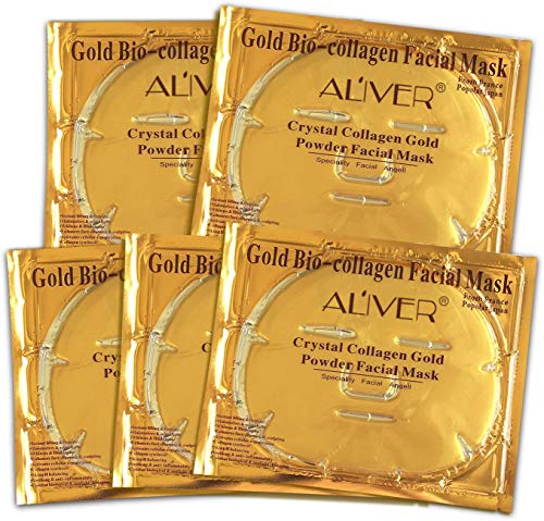 LeSB 5pcs 24k Gold Bio-collagen Face Facial Mask + 5pairs Gold Powder Eye Mask+ 5pcs Gold Lip Mask (5sets/package)