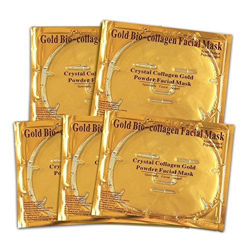 LeSB 5pcs 24k Gold Bio-collagen Face Facial Mask + 5pairs Gold Powder Eye Mask+ 5pcs Gold Lip Mask (5sets/package)