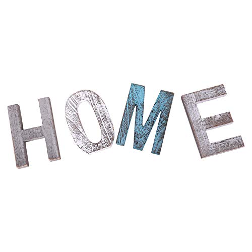 Letras de madera decorativas "HOME" - Letras de madera grandes para decoración de paredes en azul rústico, blanco y gris-Decoración rústica del hogar para la sala de estar - Rustico Home Decor Acentos