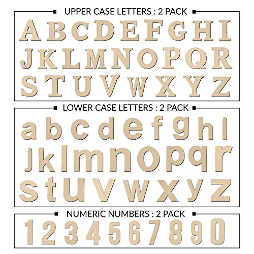 Letras de Madera y Números de Madera (124 piezas) - Juego de Letras Mayúsculas (A-Z) y Letras Minúsculas (52 cada) con 20 Números de Madera (0-9) - Art Craft DIY Wedding Party Casa de Madera