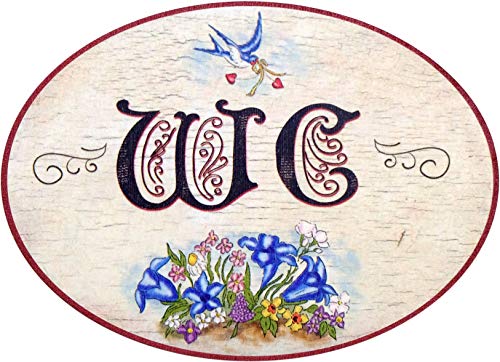 Letrero de madera para puerta de inodoro, diseño antiguo, impresión colorida