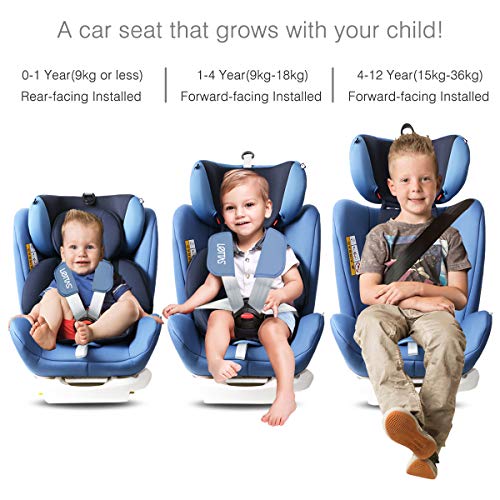 LETTAS Silla de Coche con isofix, Grupos 0+1/2/3 (0-36 kg, 0-12 años)-Azul