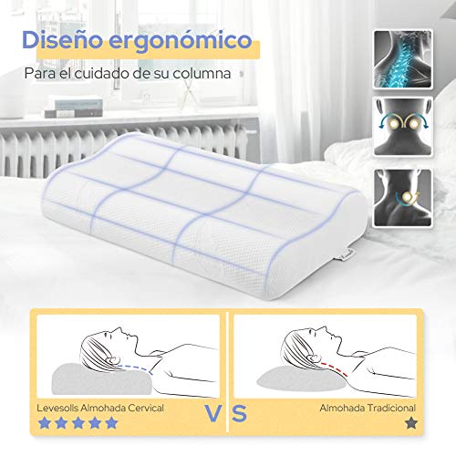 Levesolls Almohada Cervical Almohada Viscoelastica con 1 Funda Lavable
