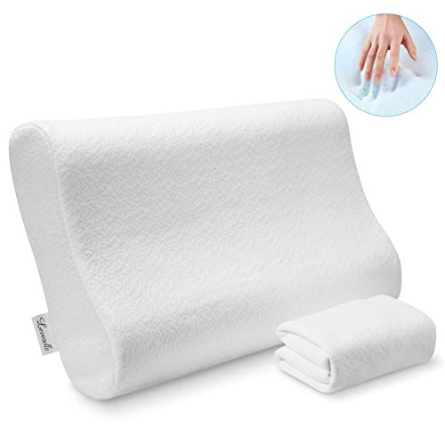 Levesolls Almohada Viscoelastica Almohada Espuma de Memoria con Altura Ajustable Gel Disipador de Calor Diseño Ergonómico Reduce Dolores Cervicales con 2 Fundas de Bambú