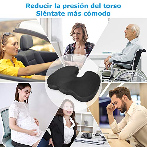 Levesolls Cojín Coxis de Espuma Memoria Cojín Ortopédico Dolor de Espalda y Alivio de Dolor de Hueso de la Cola Sciático Usado para Silla de Oficina,Asiento de Carro, Avión, Silla de Ruedas