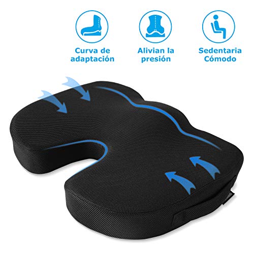 Levesolls Cojín Coxis de Espuma Memoria Cojín Ortopédico Dolor de Espalda y Alivio de Dolor de Hueso de la Cola Sciático Usado para Silla de Oficina,Asiento de Carro, Avión, Silla de Ruedas