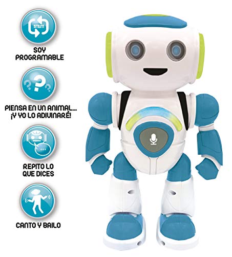 LEXIBOOK Robot Inteligente Powerman Junior Educativo e Interactivo, Lee la Mente, Baila, Toca Musica, Repite Las Frases, Mando a Distancia, Juguete a Partir de 3 años, Azul/Blanco (ROB20ES), Color