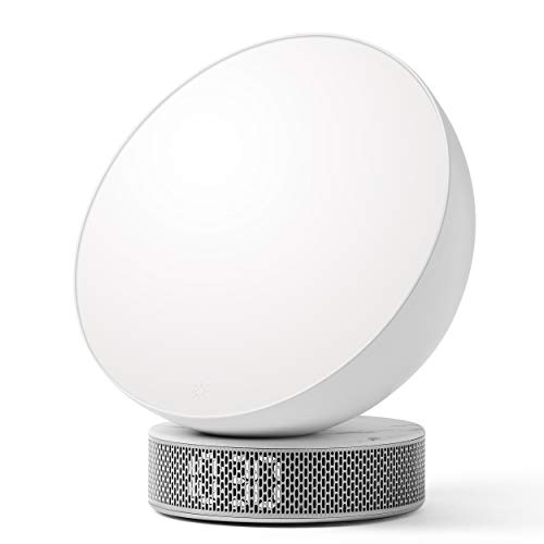 Lexon Miami Sunrise - Reloj Despertador con Terapia de luz, Color Blanco y mármol Blanco