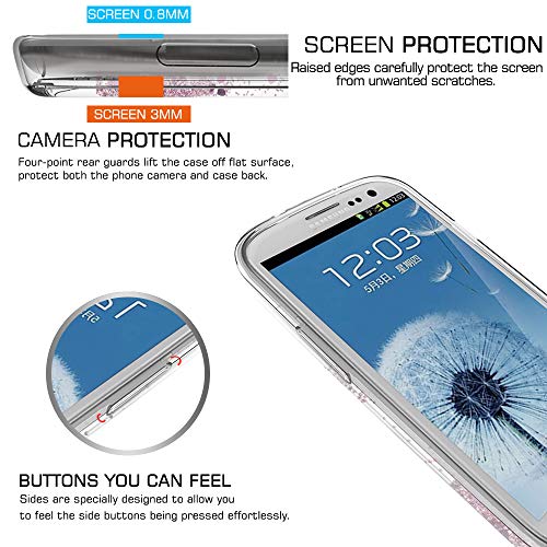LeYi Compatible with Funda Samsung Galaxy S3 / S3 Neo Silicona Purpurina Carcasa con HD Protectores de Pantalla,Transparente Cristal Bumper Telefono Gel TPU Case Cover para Movil S3 ZX Oro Rosa