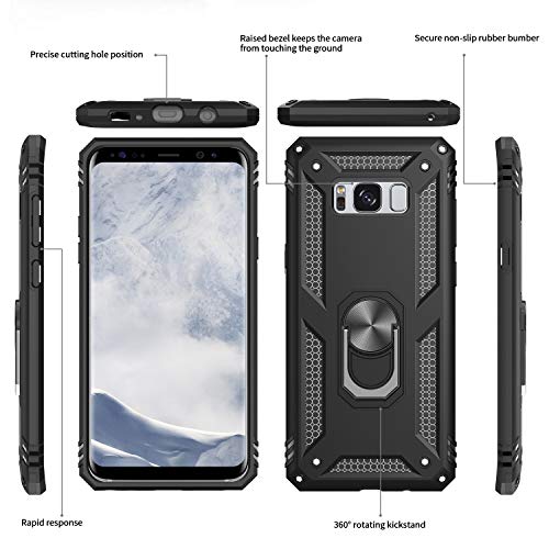 LeYi Funda Samsung Galaxy S8 Plus Armor Carcasa con 360 Anillo iman Soporte Hard PC y Silicona TPU Bumper antigolpes Fundas Carcasas Case para movil Samsung S8 Plus con HD Protector de Pantalla,Negro