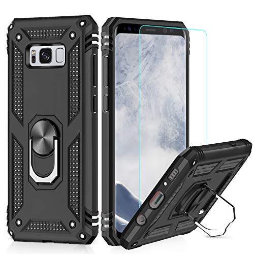 LeYi Funda Samsung Galaxy S8 Plus Armor Carcasa con 360 Anillo iman Soporte Hard PC y Silicona TPU Bumper antigolpes Fundas Carcasas Case para movil Samsung S8 Plus con HD Protector de Pantalla,Negro