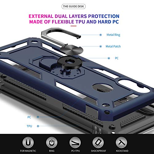 LeYi Funda XiaoMi Rdemi Note 7 Armor Carcasa con 360 Anillo iman Soporte Hard PC y Silicona TPU Bumper antigolpes Fundas Carcasas Case para movil Rdemi Note 7 con HD Protector de Pantalla,Azul