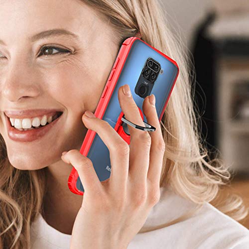 LeYi Funda Xiaomi Redmi Note 9,Transparente Carcasa con 360 Grados iman Soporte Silicona Bumper Antigolpes Armor Case para Movil Redmi Note 9,Clear Rojo