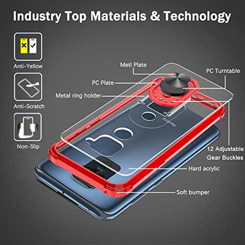 LeYi Funda Xiaomi Redmi Note 9,Transparente Carcasa con 360 Grados iman Soporte Silicona Bumper Antigolpes Armor Case para Movil Redmi Note 9,Clear Rojo