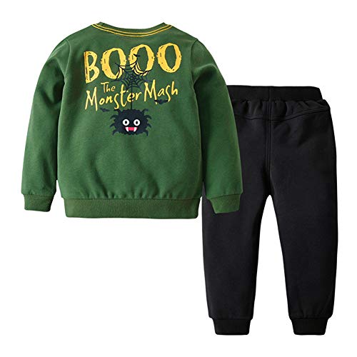 LGLE Traje de NiñO Boy Cartoon Spider Print Traje Dos Piezas SuéTer Pantalones Primavera Ropa para NiñOs,Green,4T(110)