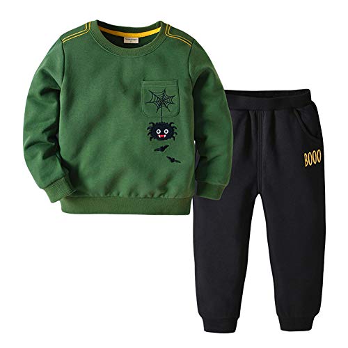 LGLE Traje de NiñO Boy Cartoon Spider Print Traje Dos Piezas SuéTer Pantalones Primavera Ropa para NiñOs,Green,4T(110)