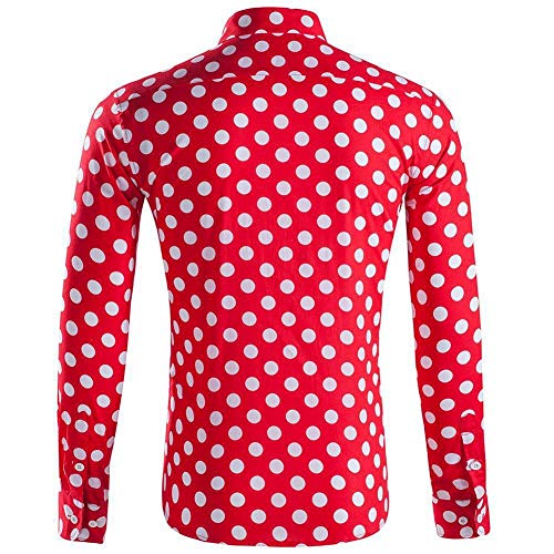 LHWY Camisa de Hombre Tops Shirt 2019 Verano Moda botón Holgado de Manga Larga con Cuello Redondo y Estampado Hawaiano Camiseta Corta Camiseta Gran tamaño Lunares Beach Hawaii Vino L