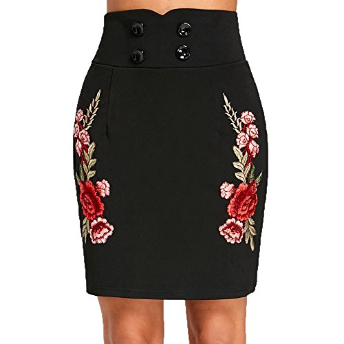 LHWY-Falda Falda Recta con Bordados Mujer Cintura Alta con Botones EláStica Mini Falda Verano (XXL)
