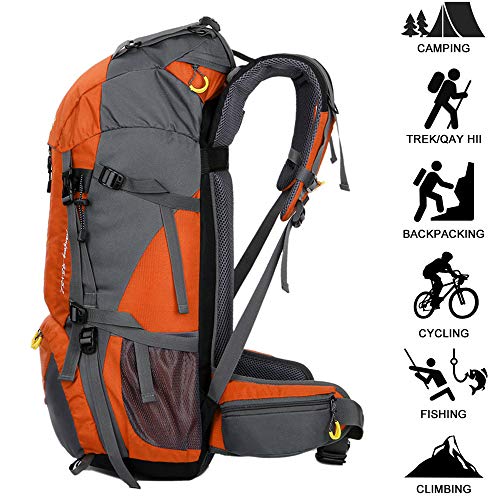 LHY EQUIPMENT 70L Mochila para Acampar Impermeable de Gran Capacidad, Mochila Profesional, Mochila de Trekking, Mochila de Viaje Resistente Al Desgarro,For Outdoor Travel/Hiking/Climbing,Naranja