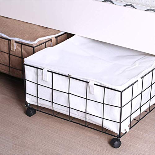 LHY SAVE Caja de Almacenamiento con Ruedas,Caja Bajo Cama con Tapa y Zip,Metal,Caja De Organizador para Ropa, Lecho, Zapatos, Mantas, Suéteres, Dar 4 Ruedas,58L,Blanco