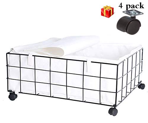 LHY SAVE Caja de Almacenamiento con Ruedas,Caja Bajo Cama con Tapa y Zip,Metal,Caja De Organizador para Ropa, Lecho, Zapatos, Mantas, Suéteres, Dar 4 Ruedas,58L,Blanco