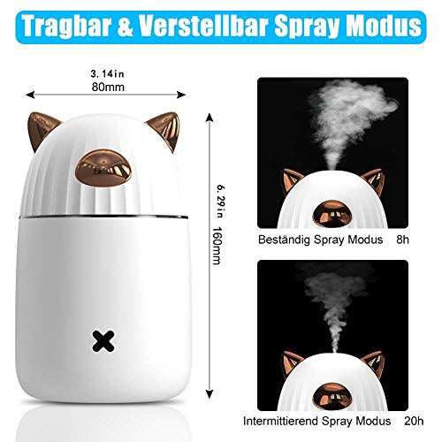 Liapianyun Humidificadores ultrasónicos con LED de luz de 350 ml, humidificador de Vapor silencioso difusor de Aroma, nebulizador humidificador de Vapor Modos,Blanco