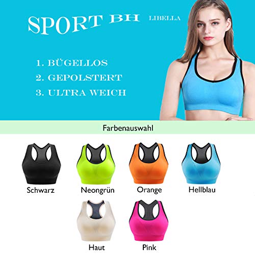 Libella Mujer Sujetador Deportivo Push Up Bustier con Amplio Correas Fitness Yoga Camisetas Sin Mangas 3765 Negro L/XL