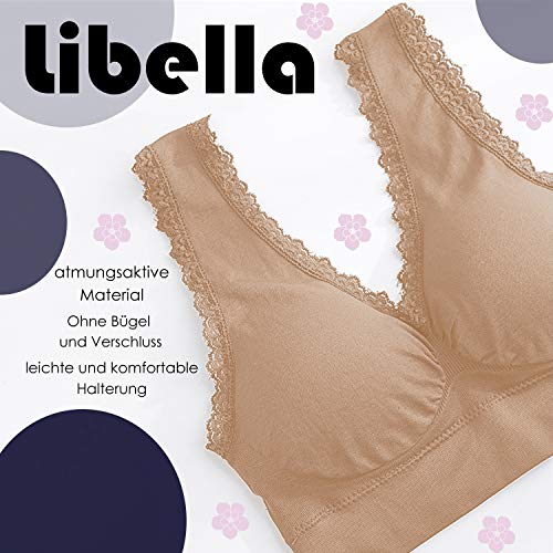 Libella Sujetador Deportivo sin Costuras de 3 Piezas Sujetador de Yoga con Almohadillas Removibles para Mujeres Ultra-Lift de Komfort- BH Rosa Beige Gris 3747 S/M