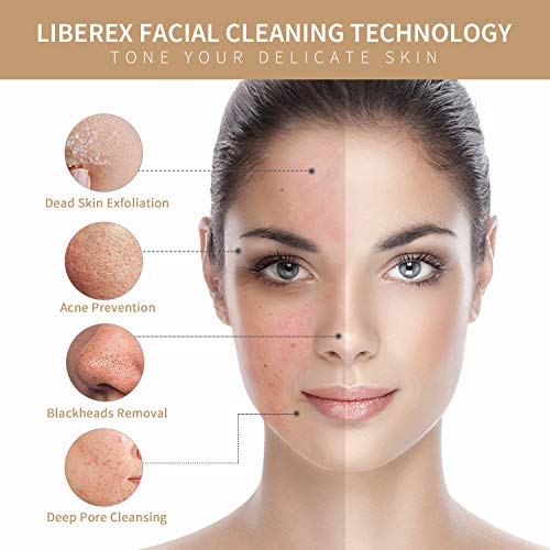 Liberex Cepillo Limpiador Facial - Portátil Recargable con 2 Cabezales Giratorios y 2 Intensidades, Impermeable, Recordatorio Inteligente, Exfoliante y Masaje