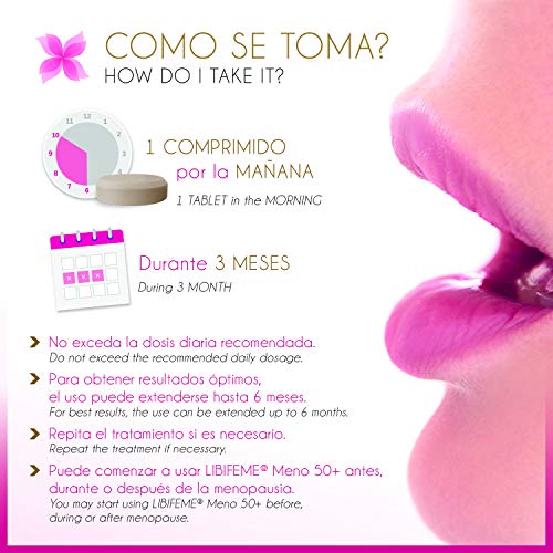 LIBIFEME 50 + Suplemento Especifico que reduce los síntomas de la Menopausia - Con Antioxidantes Para Aumentar la Lubricacion la Tonicidad el Placer y la Sensibilidad Vaginal - 30 Pastillas