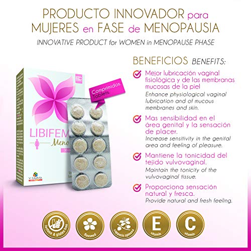 LIBIFEME 50 + Suplemento Especifico que reduce los síntomas de la Menopausia - Con Antioxidantes Para Aumentar la Lubricacion la Tonicidad el Placer y la Sensibilidad Vaginal - 30 Pastillas