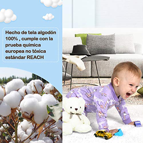 Lictin 6 Piezas Pijama para Bebé- Mameluco de Algodón con Cremallera con Puntos de Pegamento Antideslizantes para Pies, Pintura de Animal para Bebes (3-6 Meses)