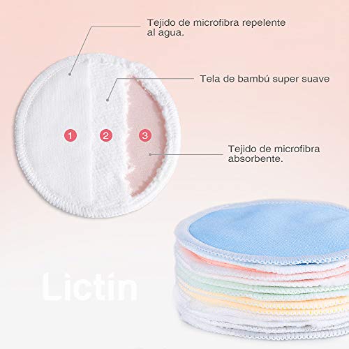 Lictin Almohadillas de Lactancia Bambú Orgánicos para Pérdida de Leche, Bolsa de Lavandería y de Organizadores, 12 Piezas (10 CM / 3.9" -12PCS)
