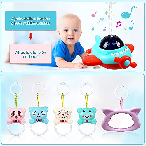 Lictin Gimnasio Piano Bebé-Manta Gimnasio Piano Pataditas Bebés, Gimnasio Bebé con Piano de Juguete, Almohada, Mancuerna y Espejo Pequeño, de 73cm/28.6in, para 3-9 Meses, Azul