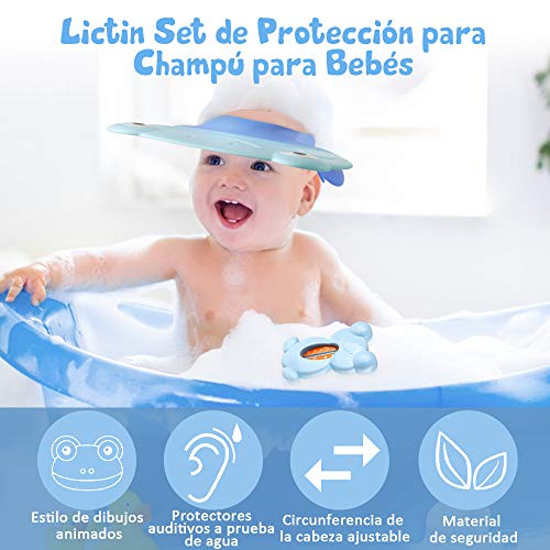 Lictin Gorro de Ducha para Bebés , Gorro de Champú de Silicona Suave de Dibujos Animados, Tamaño Ajustable, multifuncional y mpermeables, no Irrita los Ojos y los Oídos al Bañarse