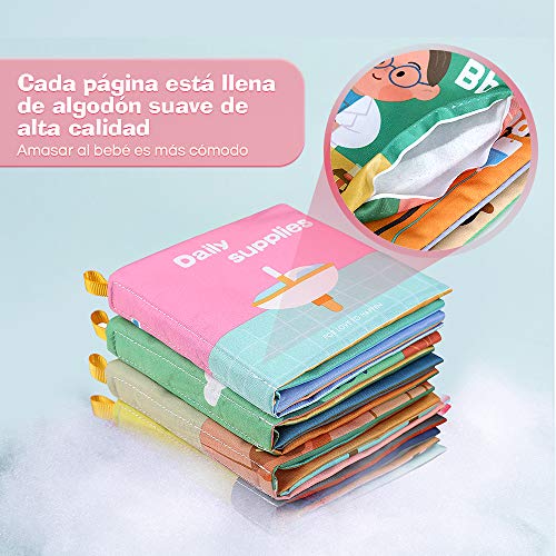 Lictin Libros Blandos para Bebé-Libros de Tela para Bebé Impermeable sobre Aprendizaje y Educativo para Bebé Recién Nacido con Certificación CE(8 piezas)