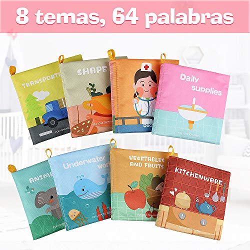 Lictin Libros Blandos para Bebé-Libros de Tela para Bebé Impermeable sobre Aprendizaje y Educativo para Bebé Recién Nacido con Certificación CE(8 piezas)