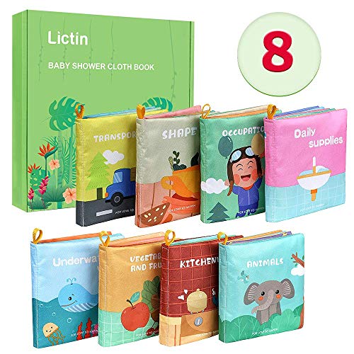 Lictin Libros Blandos para Bebé-Libros de Tela para Bebé Impermeable sobre Aprendizaje y Educativo para Bebé Recién Nacido con Certificación CE(8 piezas)