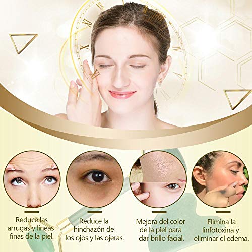 Lictin Rodillo de Jade Facial Masaje- 2 pcs Gua Sha Facial, Masajeador Cara Jade, Masajeador Roller Tools Anti Aging Belleza Natural Dispositivo Herramienta para Cara Ojos Cabeza Cuello Cuerpo