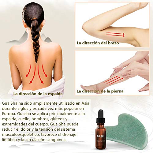 Lictin Rodillo de Jade Facial Masaje- 2 pcs Gua Sha Facial, Masajeador Cara Jade, Masajeador Roller Tools Anti Aging Belleza Natural Dispositivo Herramienta para Cara Ojos Cabeza Cuello Cuerpo