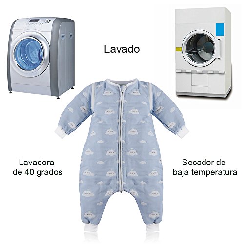 Lictin Saco de dormir para bebés con mangas extraíbles para bebés Niños de 1-3 años de 75 a 95 cm motivo de cielo azul y nubes blancas 100% al algodón orgánico