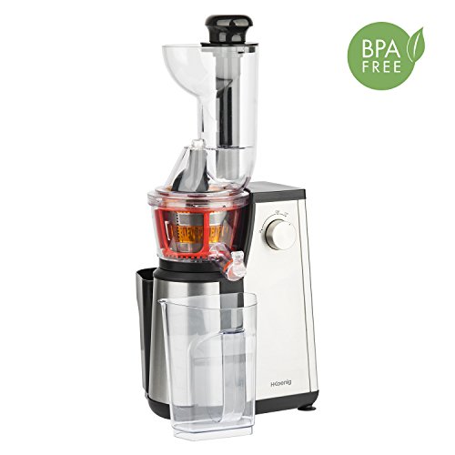 Licuadora para Frutas y Verduras de Prensado en Frío, Extractor de Jugos, Multifunciones, Boquilla Extra Grande, 1 Litro, 60 RPM, 400 W, Libre de BPA, Acero Inoxidable, Gris. H.Koenig_GSX22