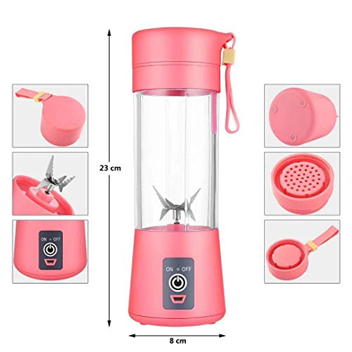 Licuadora personal [versión actualizada], vaso exprimidor portátil/mezclador de frutas eléctrico/batidora de zumo USB, recargable, seis cuchillas en 3D para una excelente mezcla, 380 ml rosa