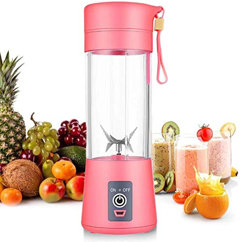 Licuadora personal [versión actualizada], vaso exprimidor portátil/mezclador de frutas eléctrico/batidora de zumo USB, recargable, seis cuchillas en 3D para una excelente mezcla, 380 ml rosa